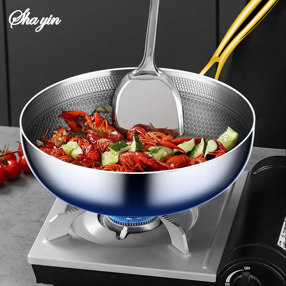 Stainless Steel Frying Pan Wok, Non-stick Cooking Pot, Honeycomb Steak Pan, Gas Stove Induction-Compatible Kitchen Cook