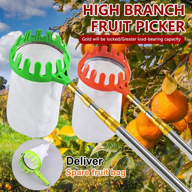 Garden Fruit Collector with Basket, Speed Adjustable Picker, Orchard Harvesting Tool