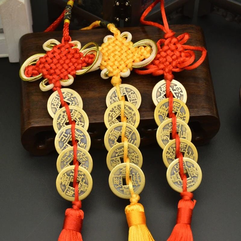 Chinese Knot Lucky Charm Five Emperors Coins Feng Shui Prosperity Hanging Decor