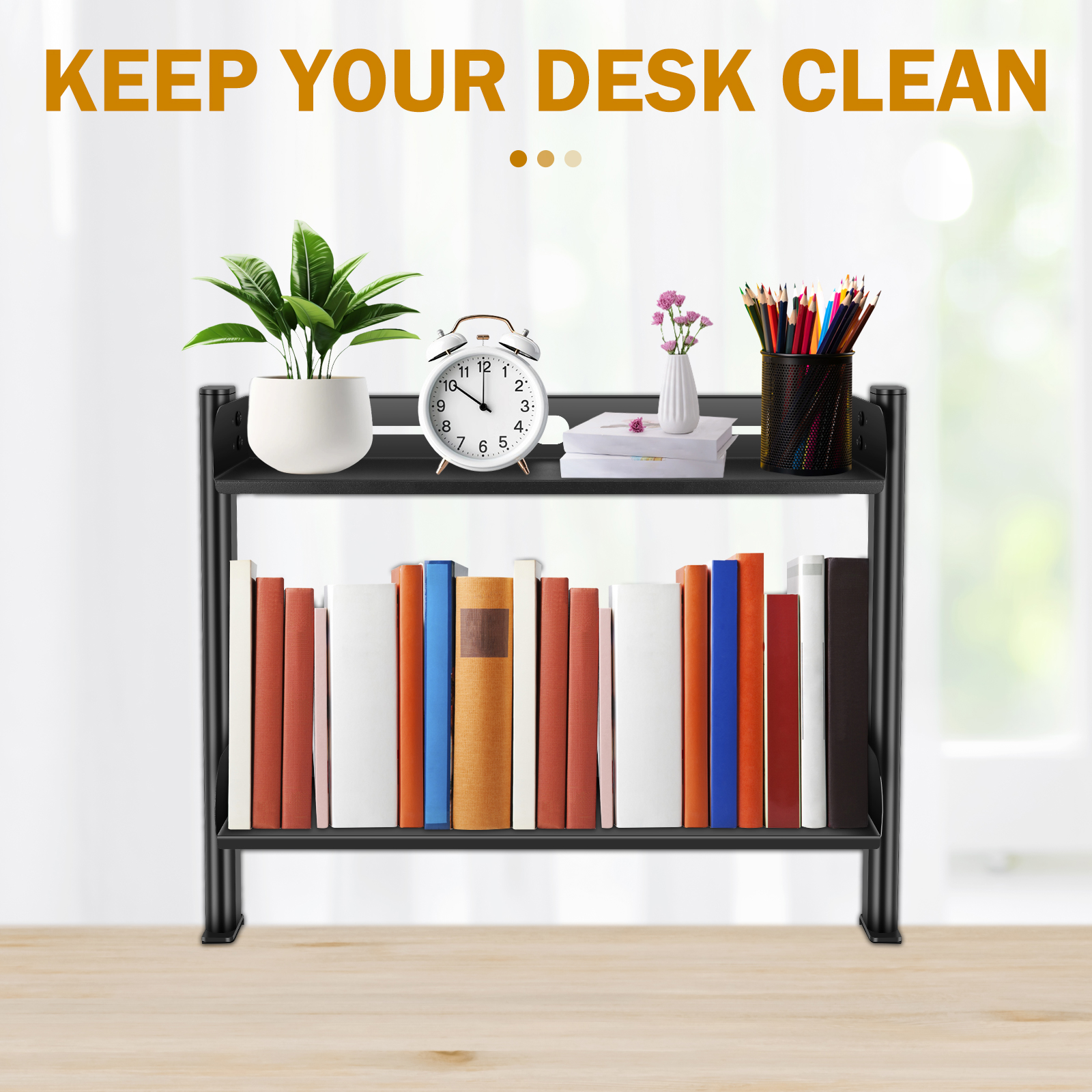 Adjustable Clamp-on Desk Shelf, No Drill, Metal Organizer Rack, High Load-Bearing, Space Saving, Desktop Clamp