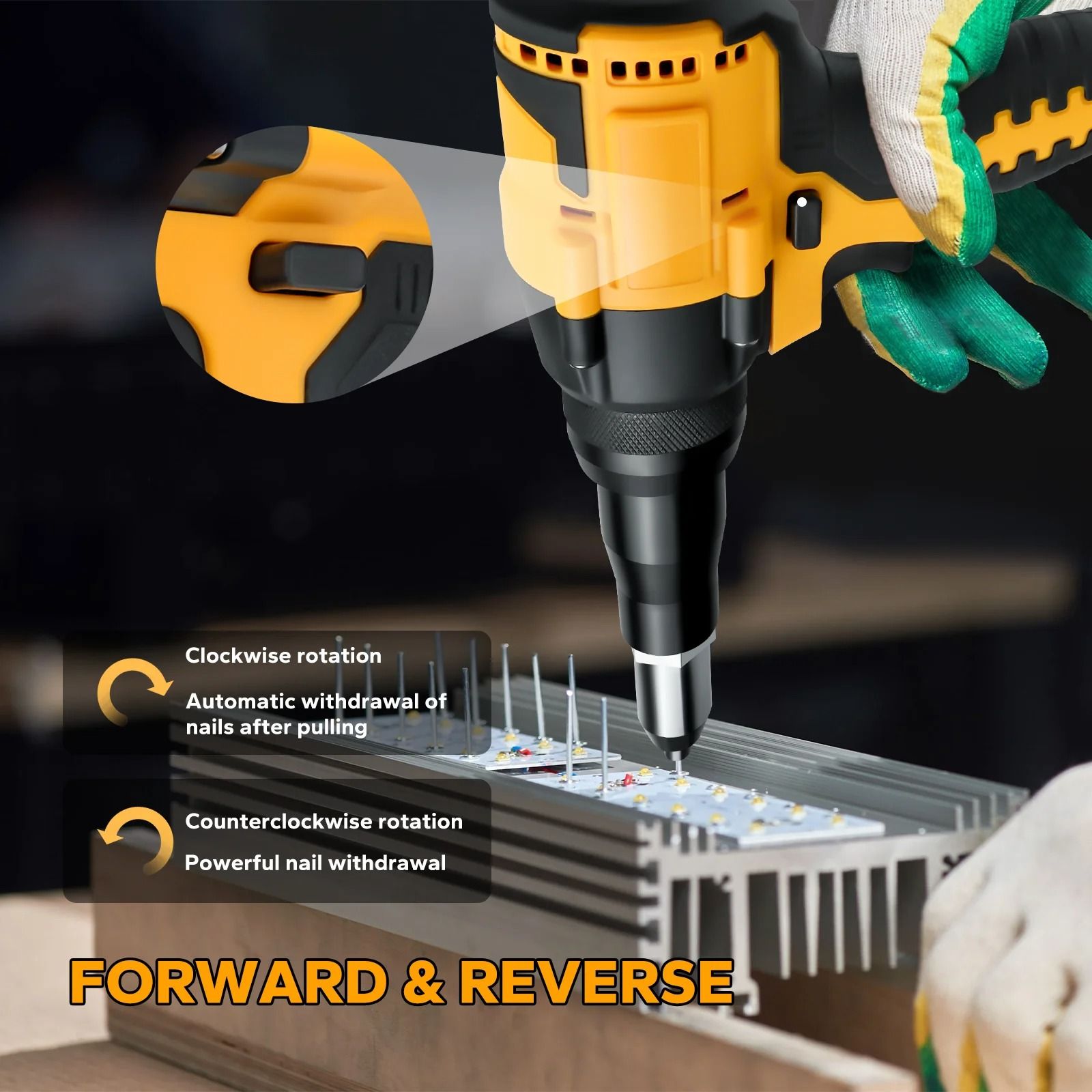 Brushless Electric Rivet Gun with LED Light 2.4–4.8mm (Battery Not Included)