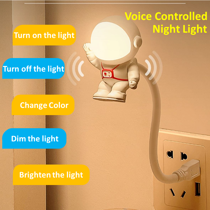 Astronaut USB Night Light, Voice Control LED Lamp, Mini LED USB Plug, Eyes Protection, Sound Sensor, Bedroom Reading