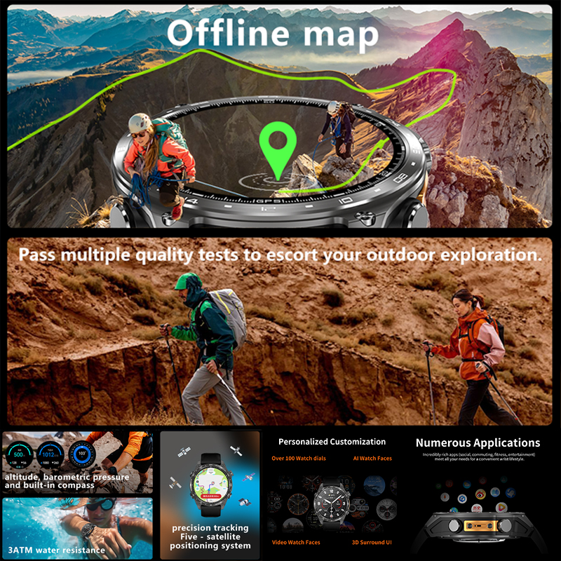 HD Pro GPS Smart Watch with Offline Maps, Compass & Altimeter for Outdoor Adventures