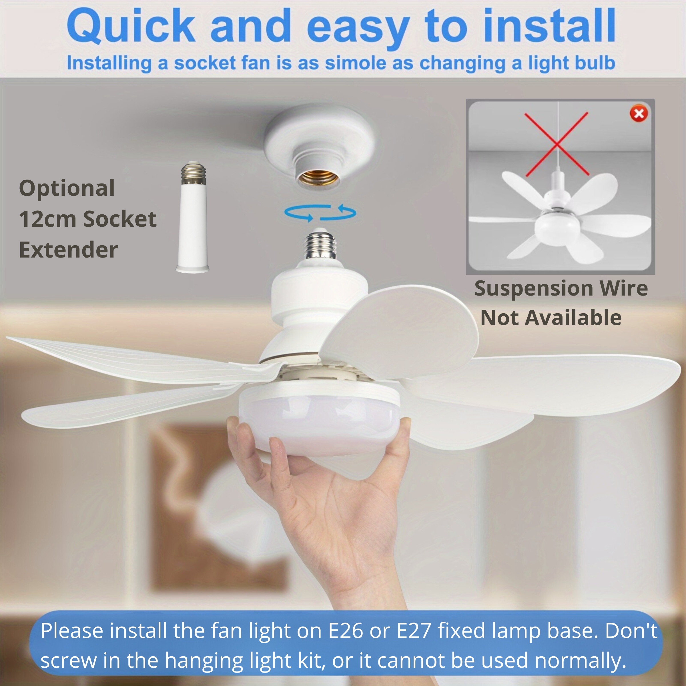 LED Ceiling Fan Light with Remote Control Screw Fan Light with Socket