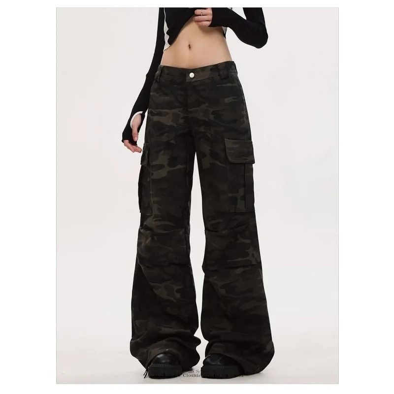 Womens Wide Leg Cargo Jeans Casual High Waist Cargo Pants Multi Pocket Relaxed Fit Denim Trousers