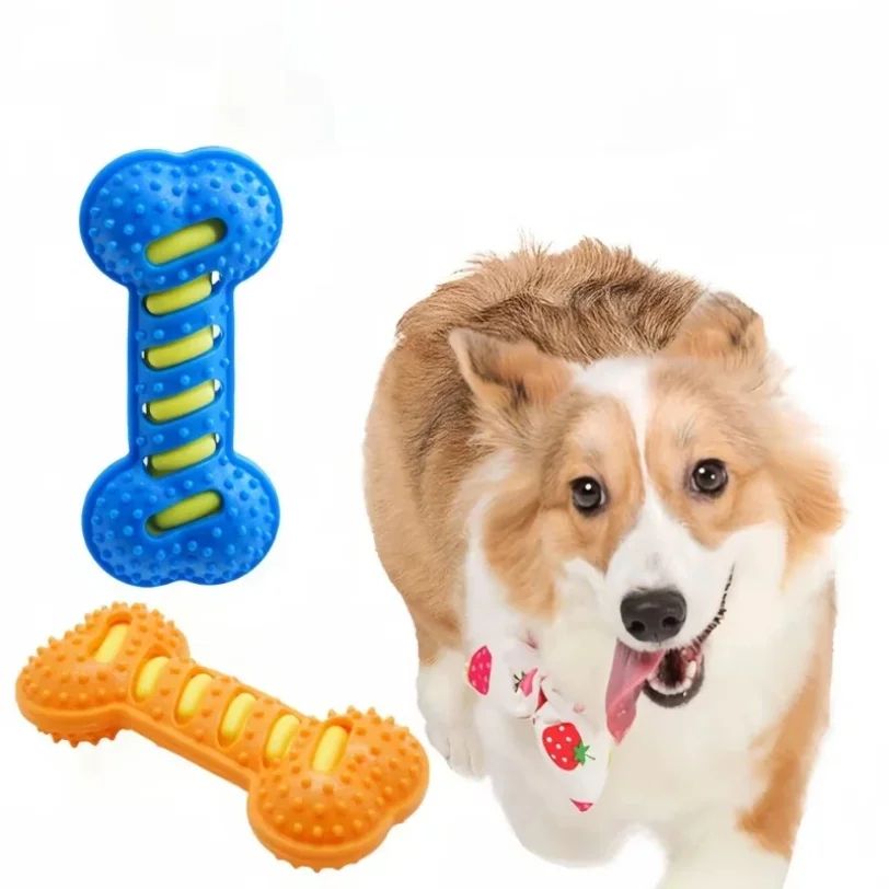Rubber Bone Squeaky Dog Chew Toy