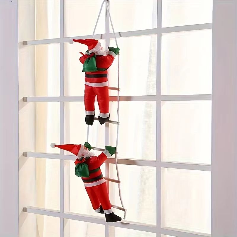 Polyethylene Santa Claus Wall Hanging Decoration on Ladder – Festive Holiday Party Prop (No Battery Required)