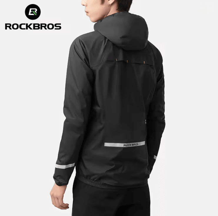 ROCKBROS Lightweight Waterproof Cycling Rain Jacket with Reflective Hood