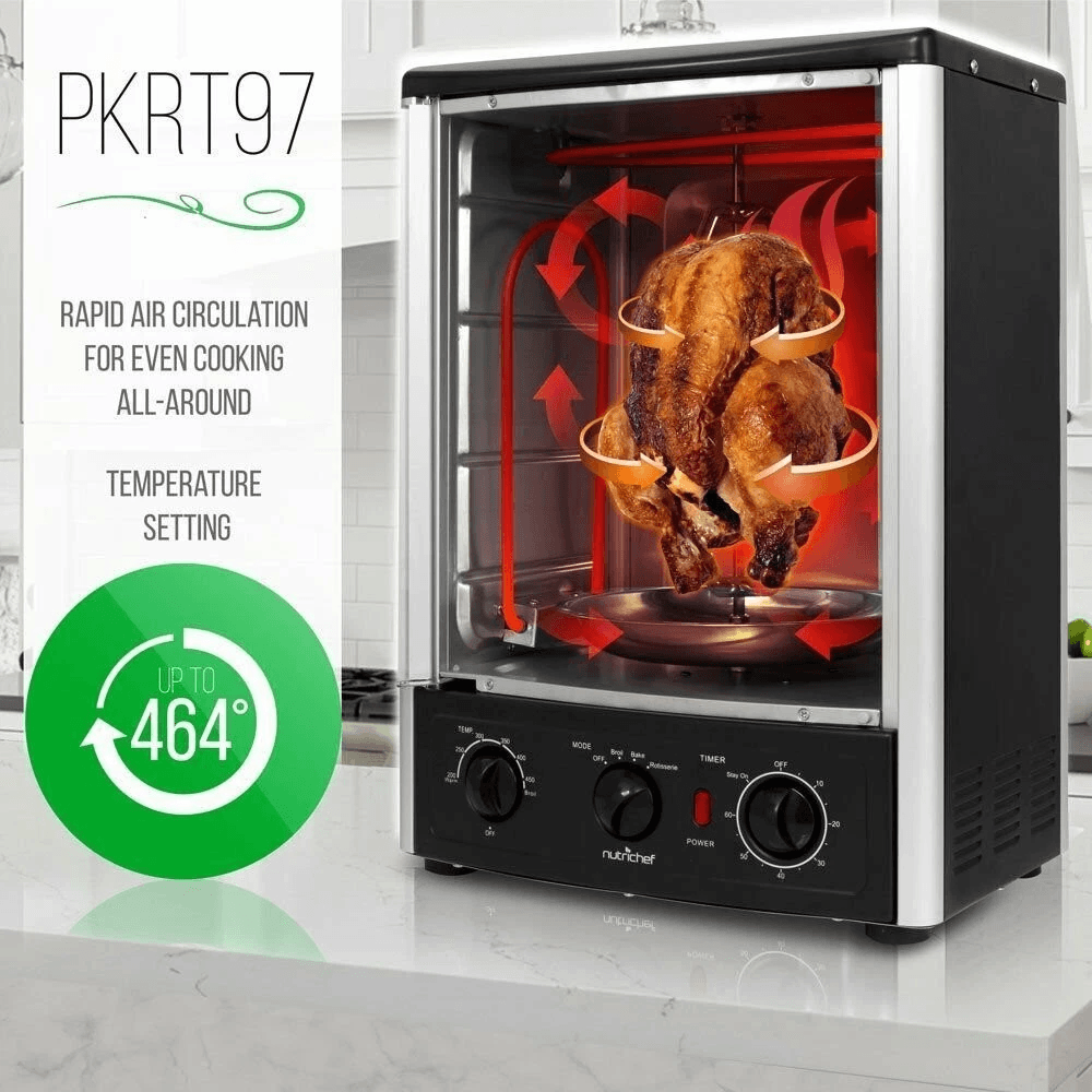 Upgraded Multi unction Vertical Countertop Rotisserie Oven with Grill & Timer