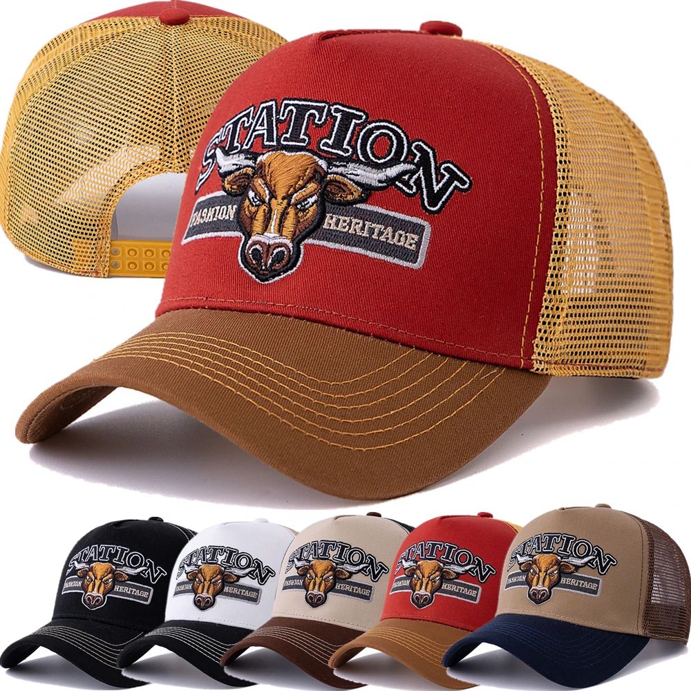 Bulls Head Mesh Trucker Hat – Adjustable Snapback Summer Baseball Cap