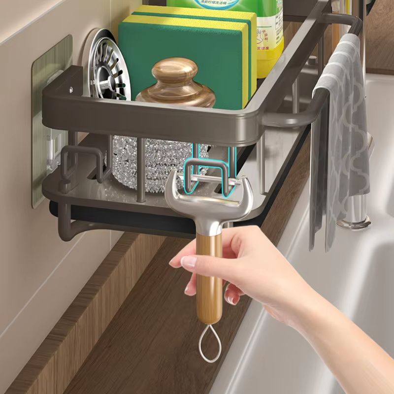 Multifunction Kitchen Sink Rack with Hook Dustproof Hanging Drain Caddy