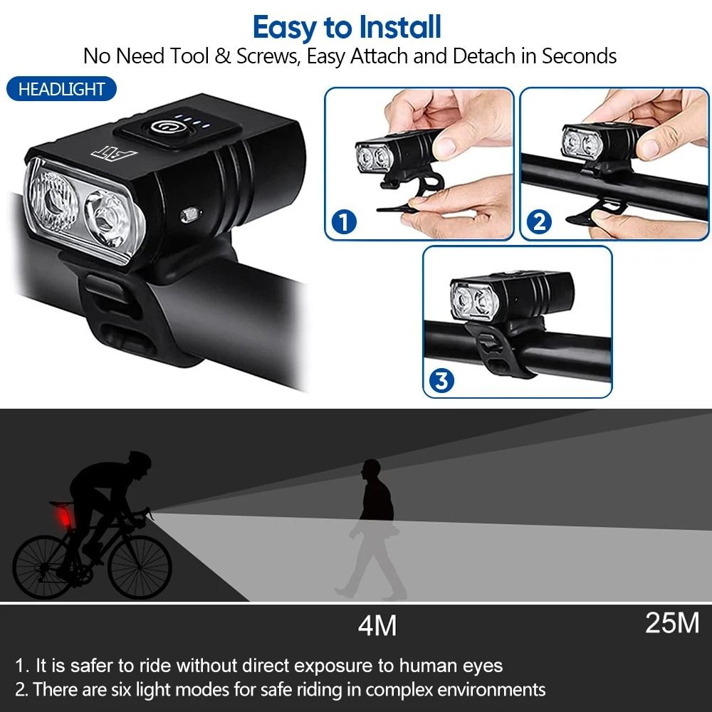 USB Rechargeable Bike Front LED Headlight with Adjustable Brightness