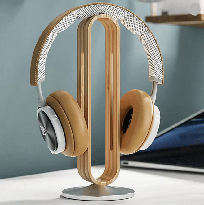 Bamboo Wood Aluminum Headphone Stand Gaming Headset Display Holder
