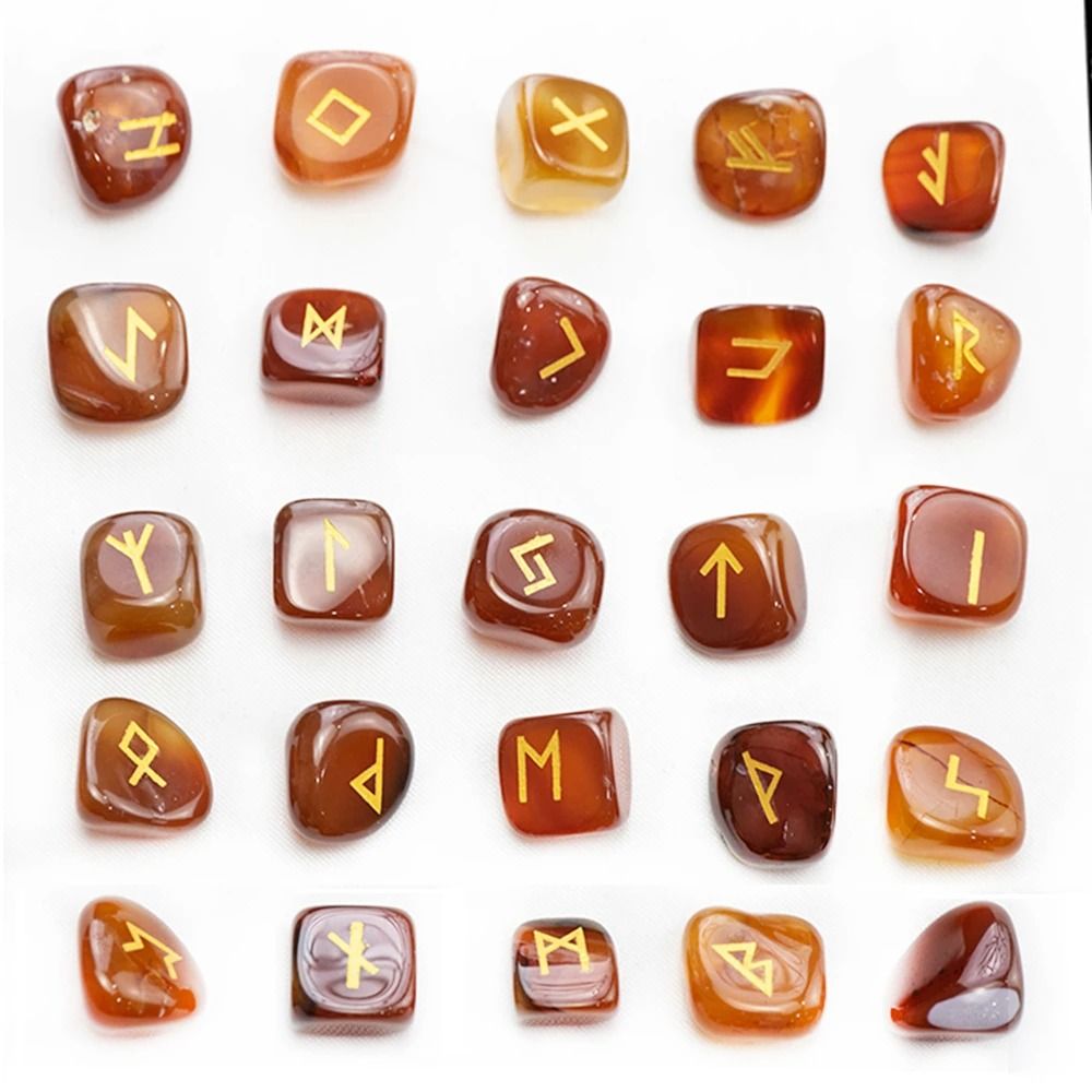 Natural Crystal Rune Stones Set 25PCS Quartz Agate Reiki Healing Witches Energy Crystal Carving