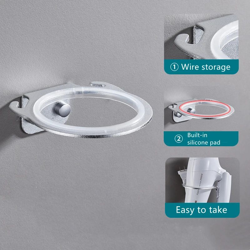Space Aluminum Wall Mounted Hair Dryer Holder