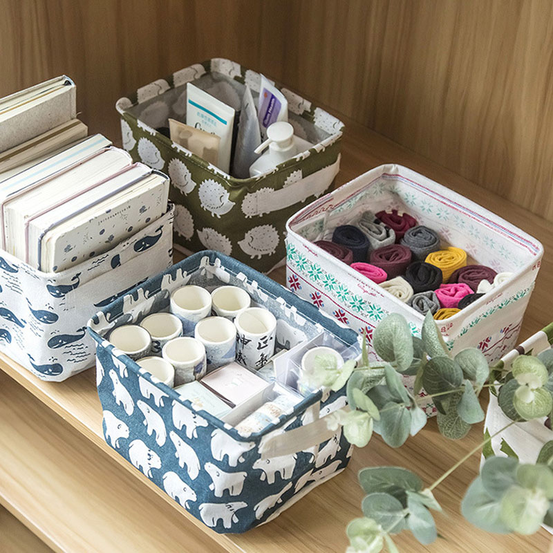 Cosmetic Organizer Office Stationery Organizer Toy Storage Basket Linen Desktop Storage