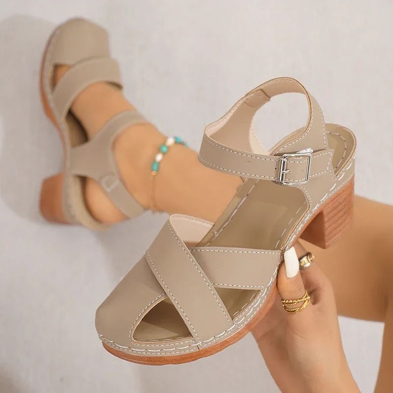 Closed Toe Chunky Heel Ankle Strap Platform Sandals Plus Size Anti Slip Summer Footwear