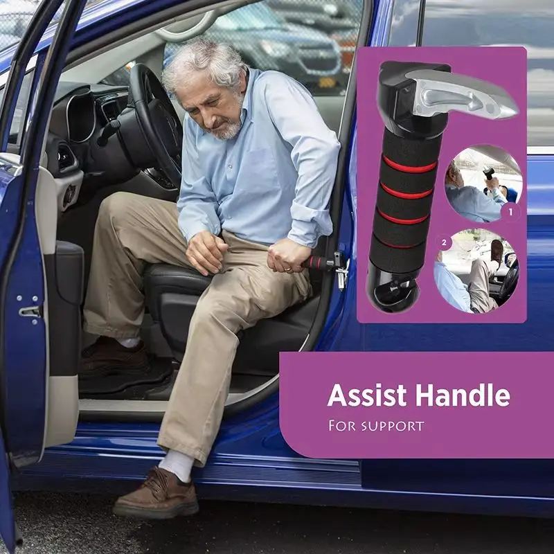 Car Door Assist Handle for Elderly with Anti Slip Grip and Window Breaker
