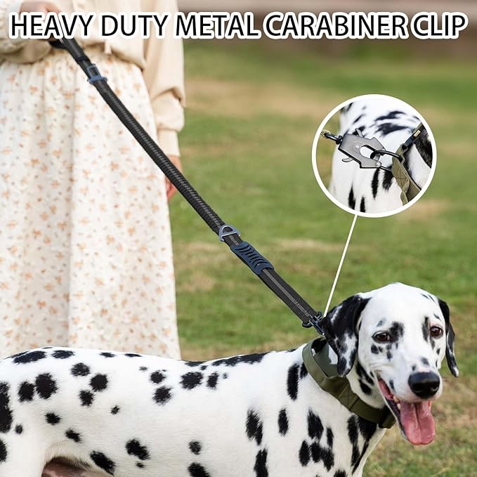 Reflective Shock Absorbing Pet Leash with Car Seatbelt for Large Dogs Heavy Duty Tactical Bungee Dog Leash.
