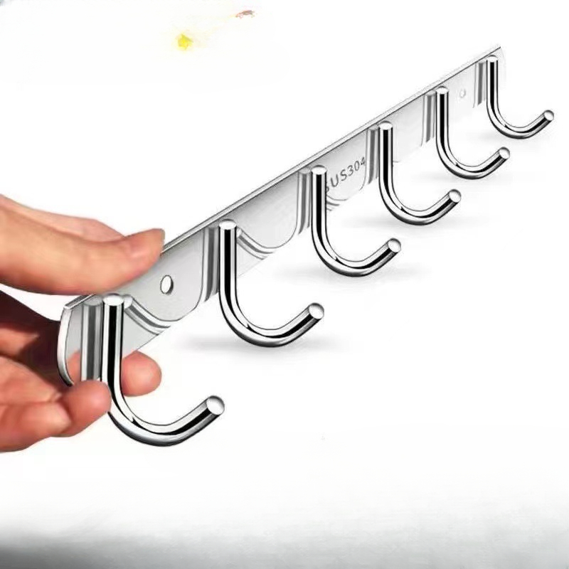 Stainless Steel Punch-Free Hook Rack for Kitchen and Bathroom Storage