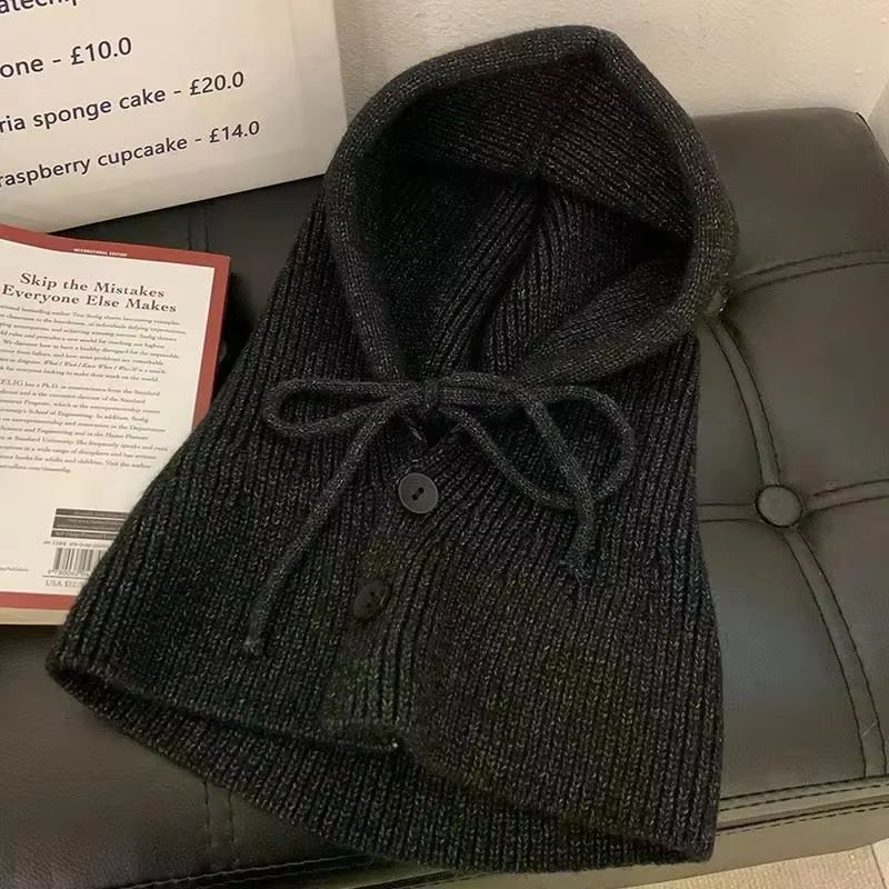 Women's Winter Windproof Balaclava Hat and Button Scarf Set