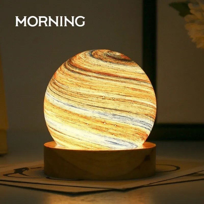 USB Powered 3D Moon Glass Night Lamp with Wooden Stand