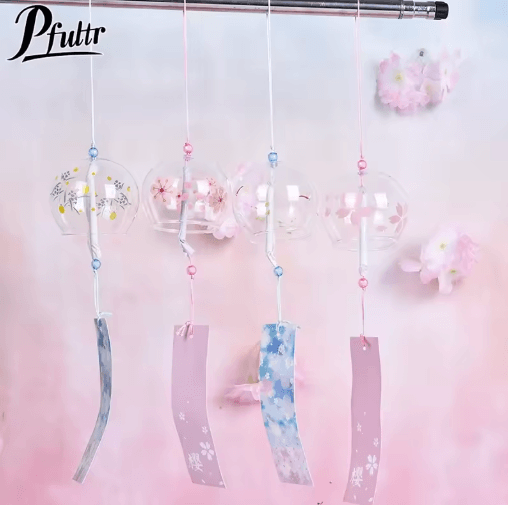 Japanese Glass Wind Chime – Sakura Cherry Blossom Wind Bell Hanging Decor
