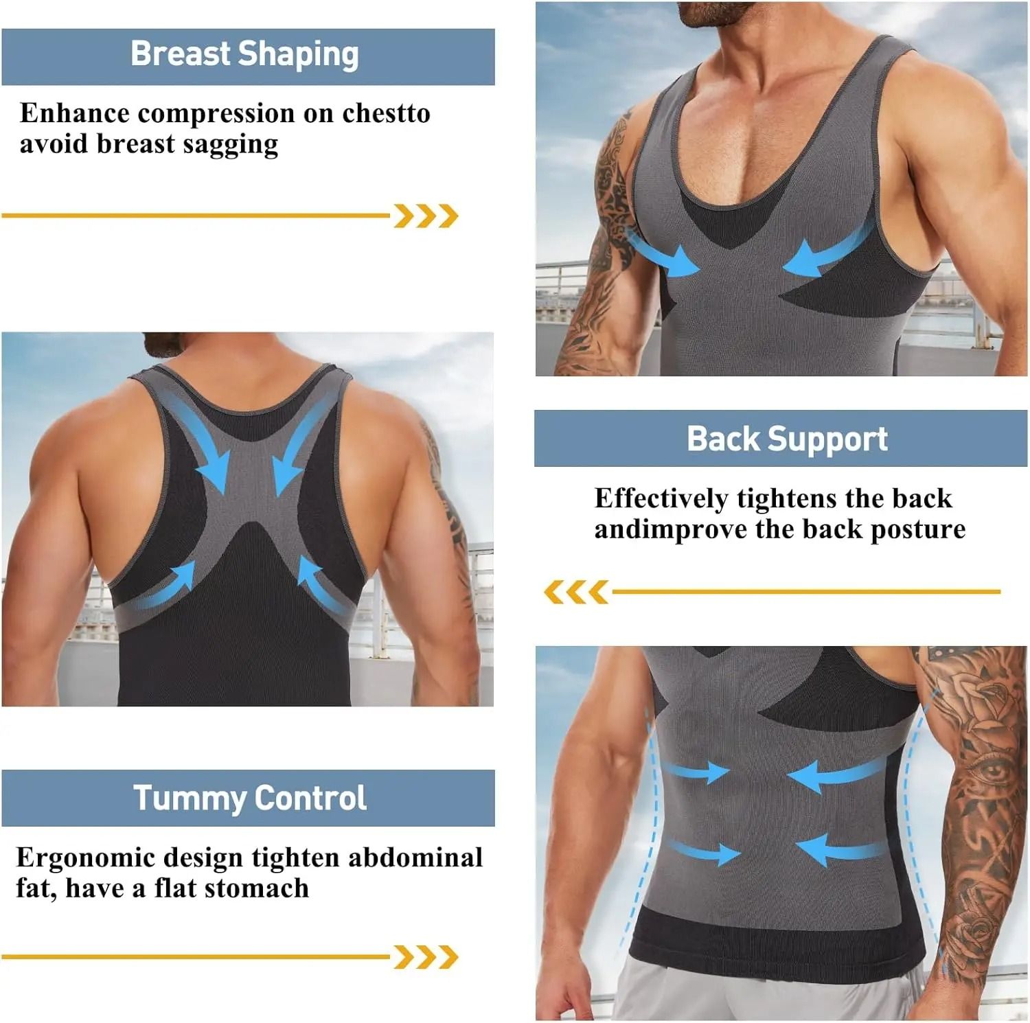 Men Slimming Body Shaper Compression T Shirt with Tummy Control