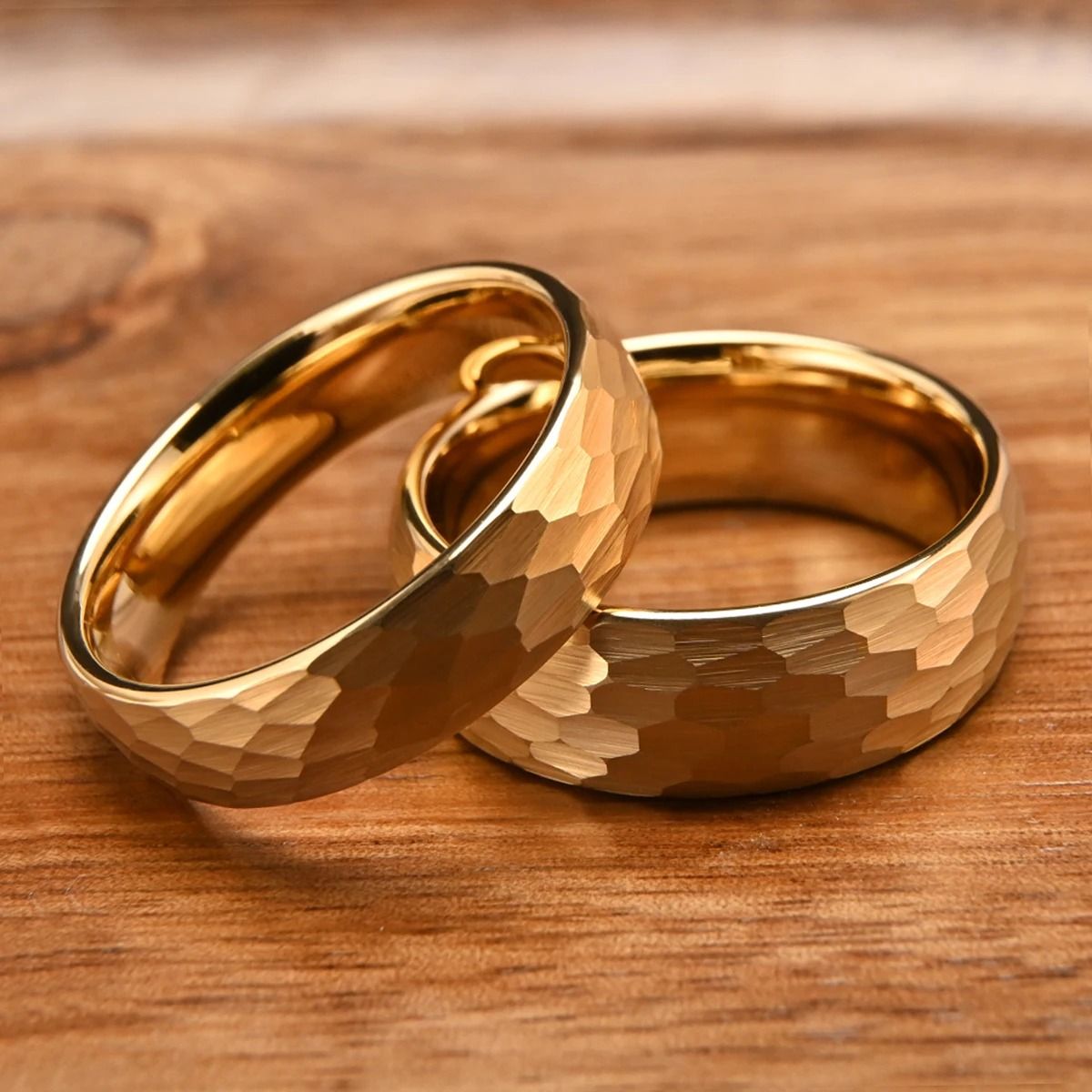 0.24in and 0.31in Gold Finish Hammered Tungsten Carbide Professional Ensemble