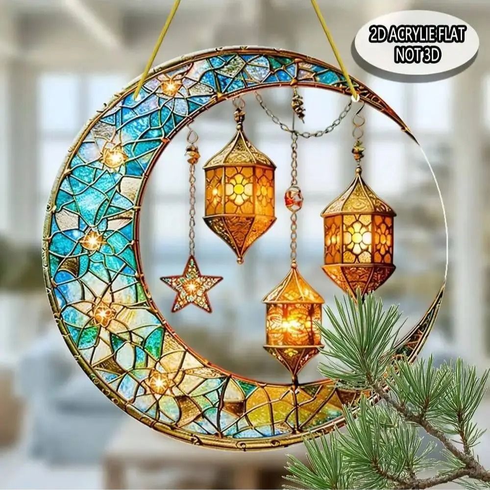 Colorful Moon Lamp Suncatcher Ramadan Decoration for Window Hanging and Religious Gifts