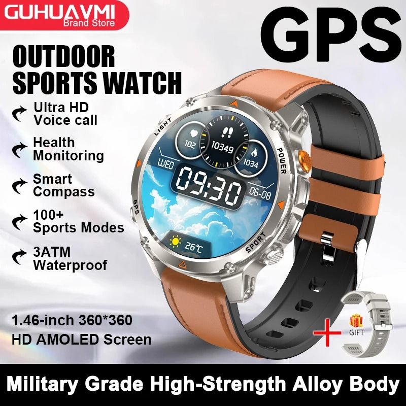 2025 GPS Map Navigation Smartwatch | AMOLED HD Display & Compass | Executive 3ATM Waterproof NFC Bluetooth Call System