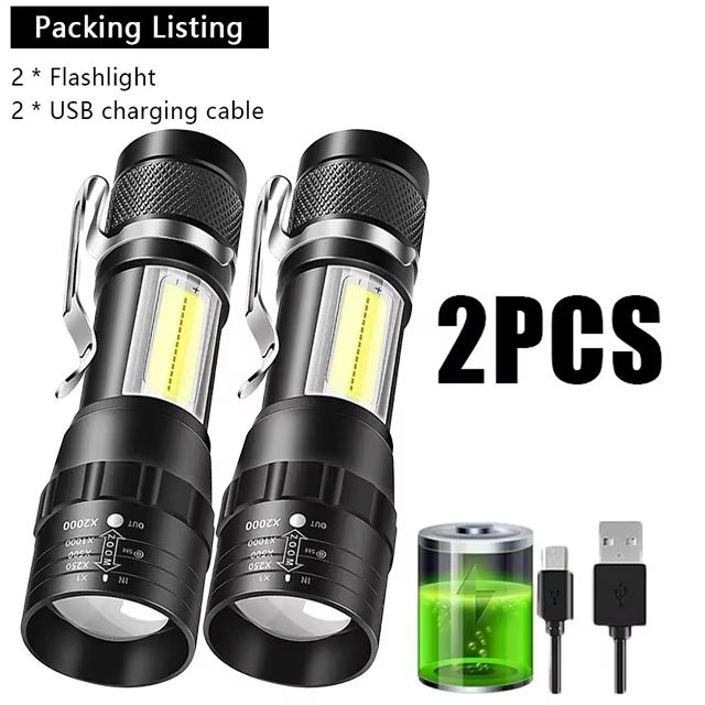 USB Rechargeable Mini COB+XPE LED Flashlight with Zoomable Beam and 3 Modes