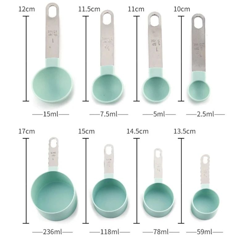 8PCS Stainless Steel Handle Measuring Cup and Spoon Set