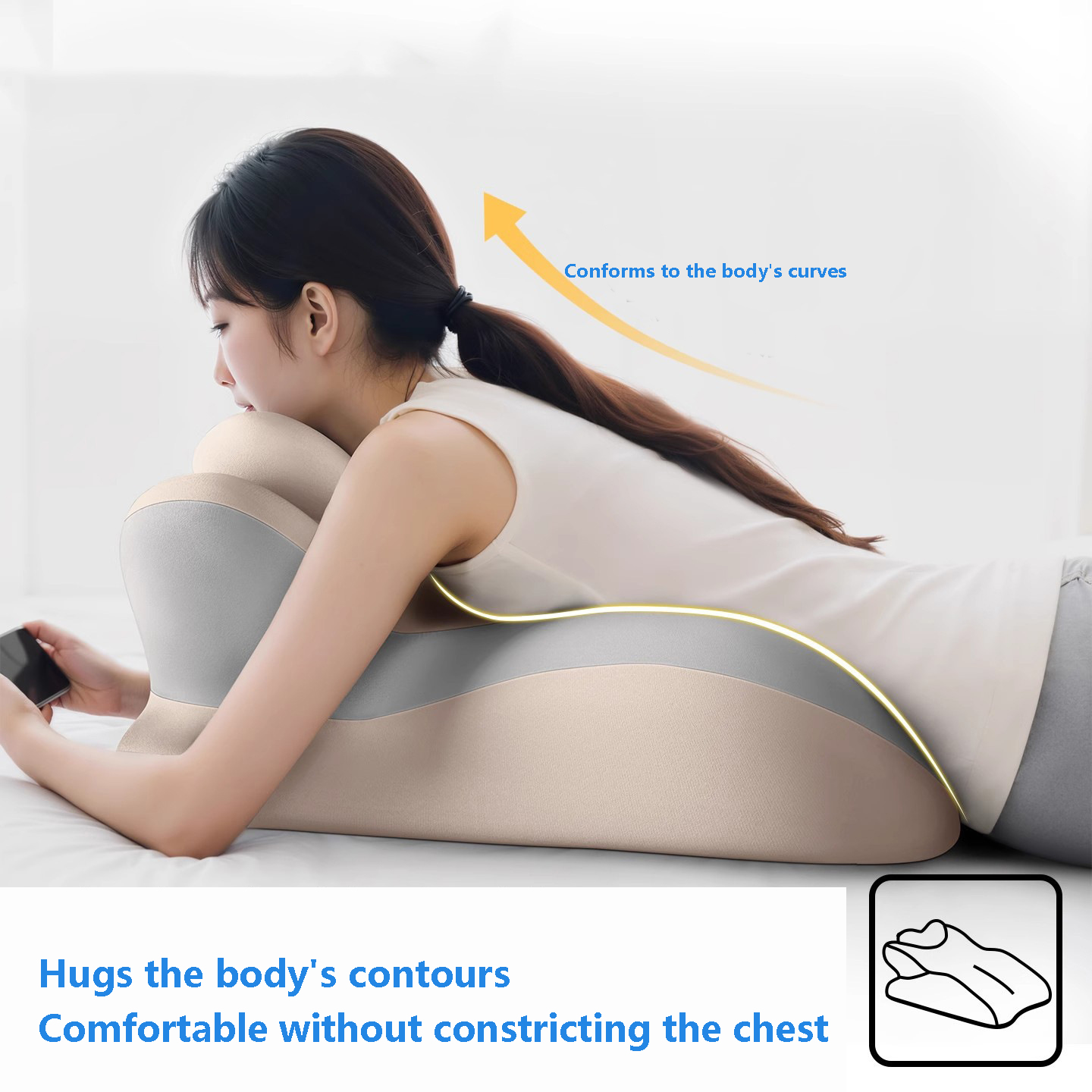Memory Foam Pillow, Ergonomic Neck Support, Bed Sofa Wedge, Pain Relief, Comfortable Leg Rest for Reading and Phone Use