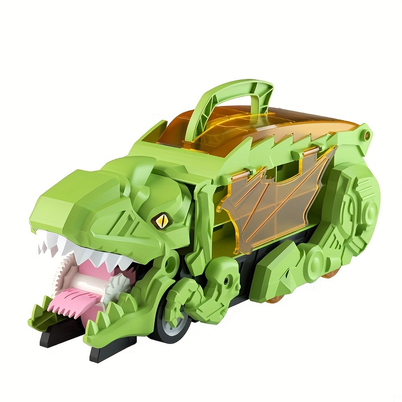 Dinosaur Swallowing Track Deformation Truck Toy with Alloy Racing Car Foldable Transport Storage Toy Gift