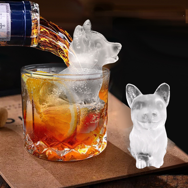 Food Grade Silicone Ice Mold with Clear Funnel-type Lid, 3D Dachshund Corgi Ice Cube Mold