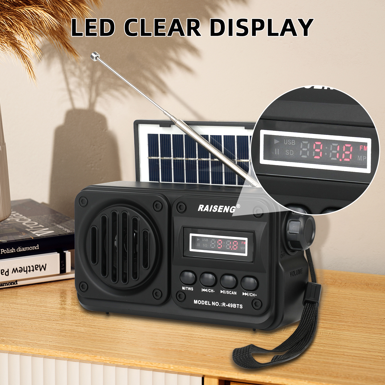 Portable Solar Emergency Radio Bluetooth Speaker with AM FM SW