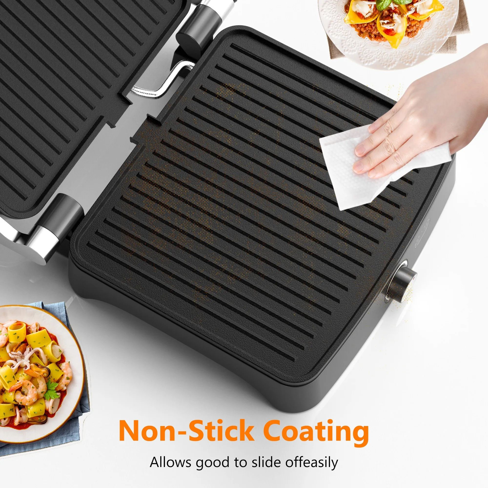 Panini Press Grill Indoor Sandwich Maker with Temperature Setting, 4 Slice Non-Stick Grill, 180 Opening