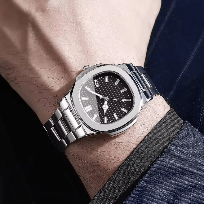 Luxury Square Dial Mens Quartz Watch Stainless Steel Business Style