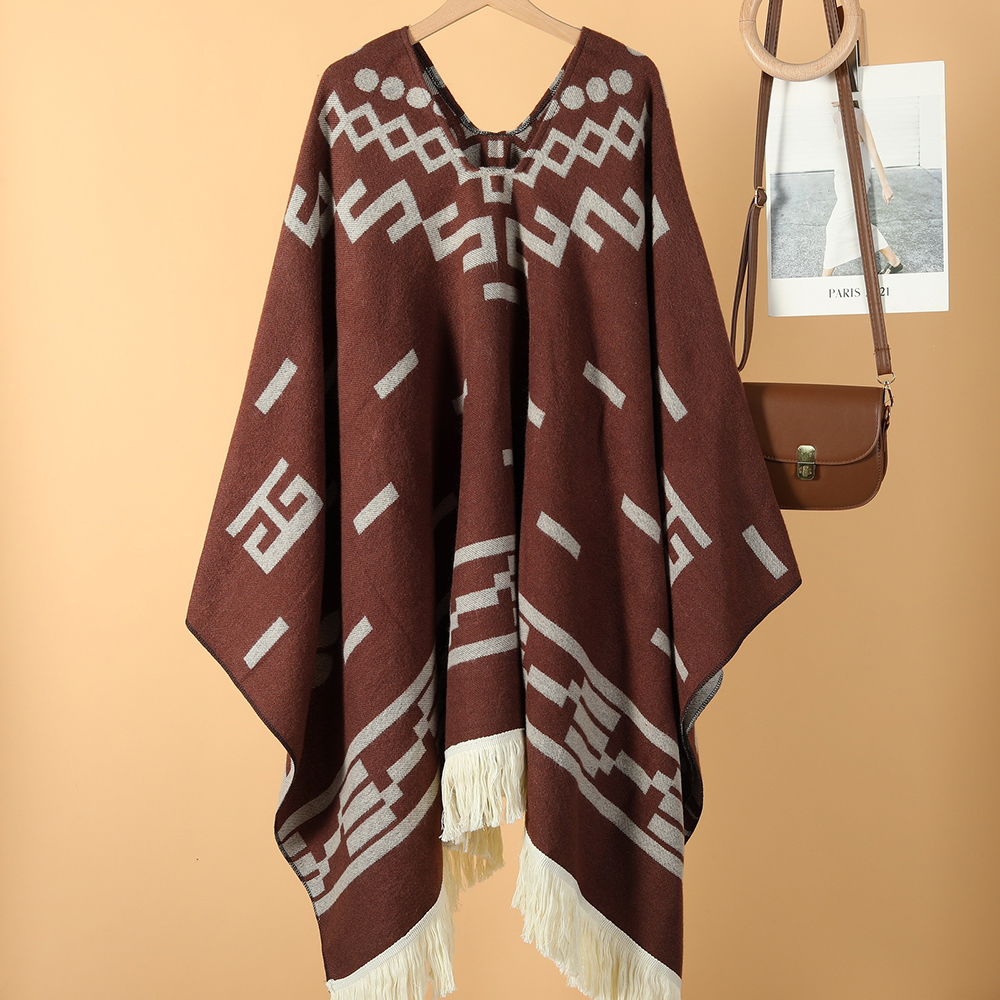 Unisex Cool Fashion Cowboy West Style Pullover Cape, Soft Acrylic Cashmere Poncho, Long Wrap Cloak Overcoat, All Season