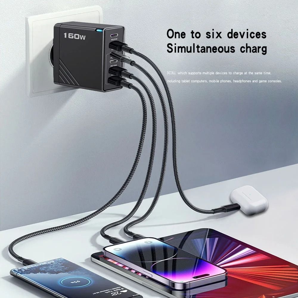 Ultra-Fast 160W Multi-Port USB-C Wall Charging Station