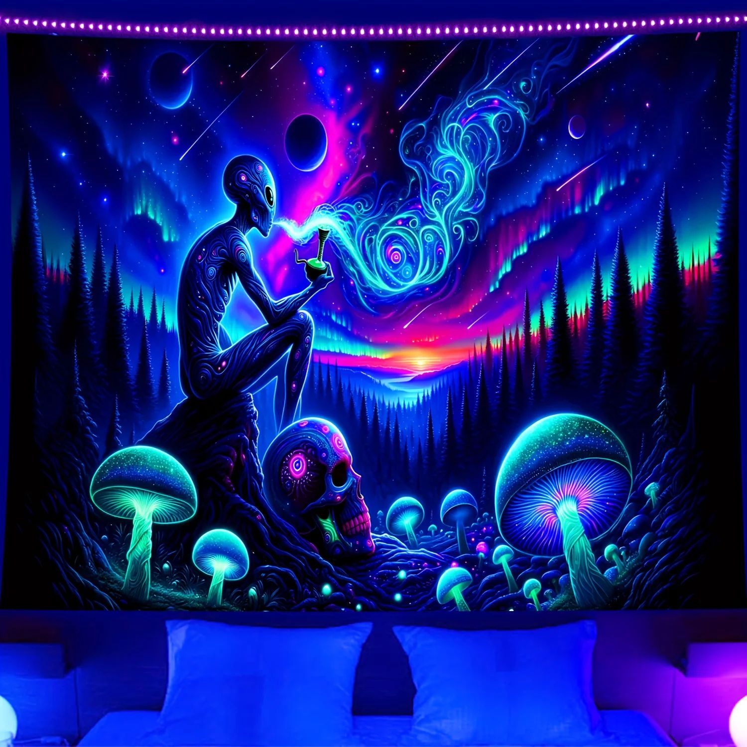 Aurora Borealis Forest Tapestry Wall Hanging for Bedroom and Boho Room Decor
