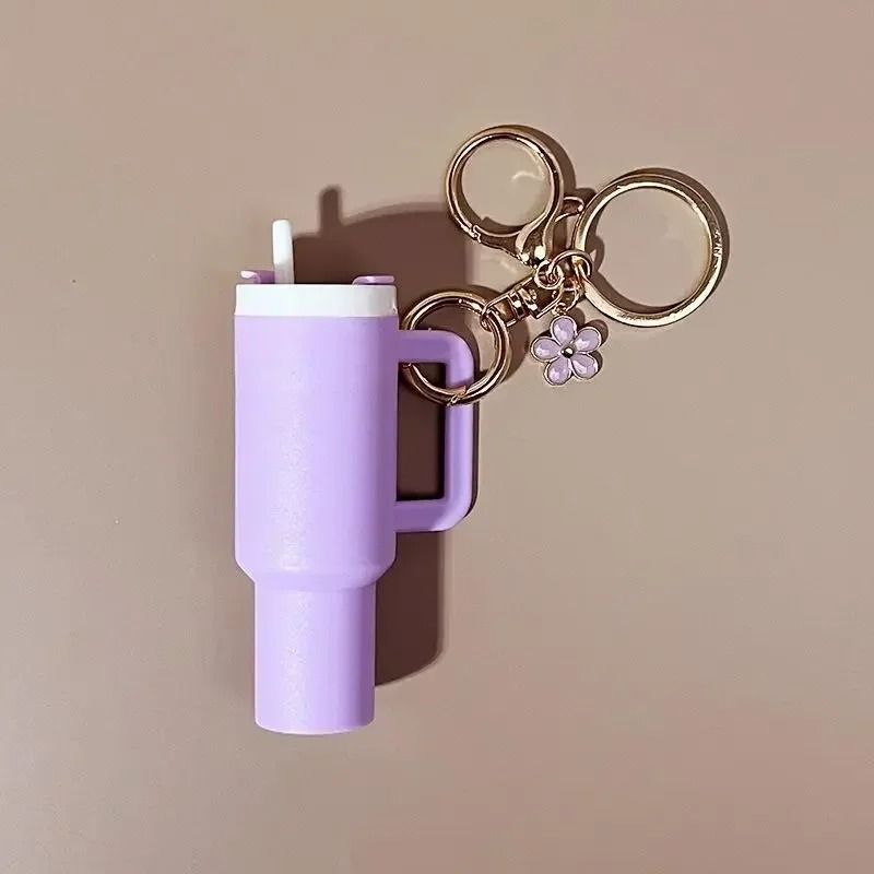 Cute Ice Cup Keychain Lipstick Holder Flower Pendant Bag Charm