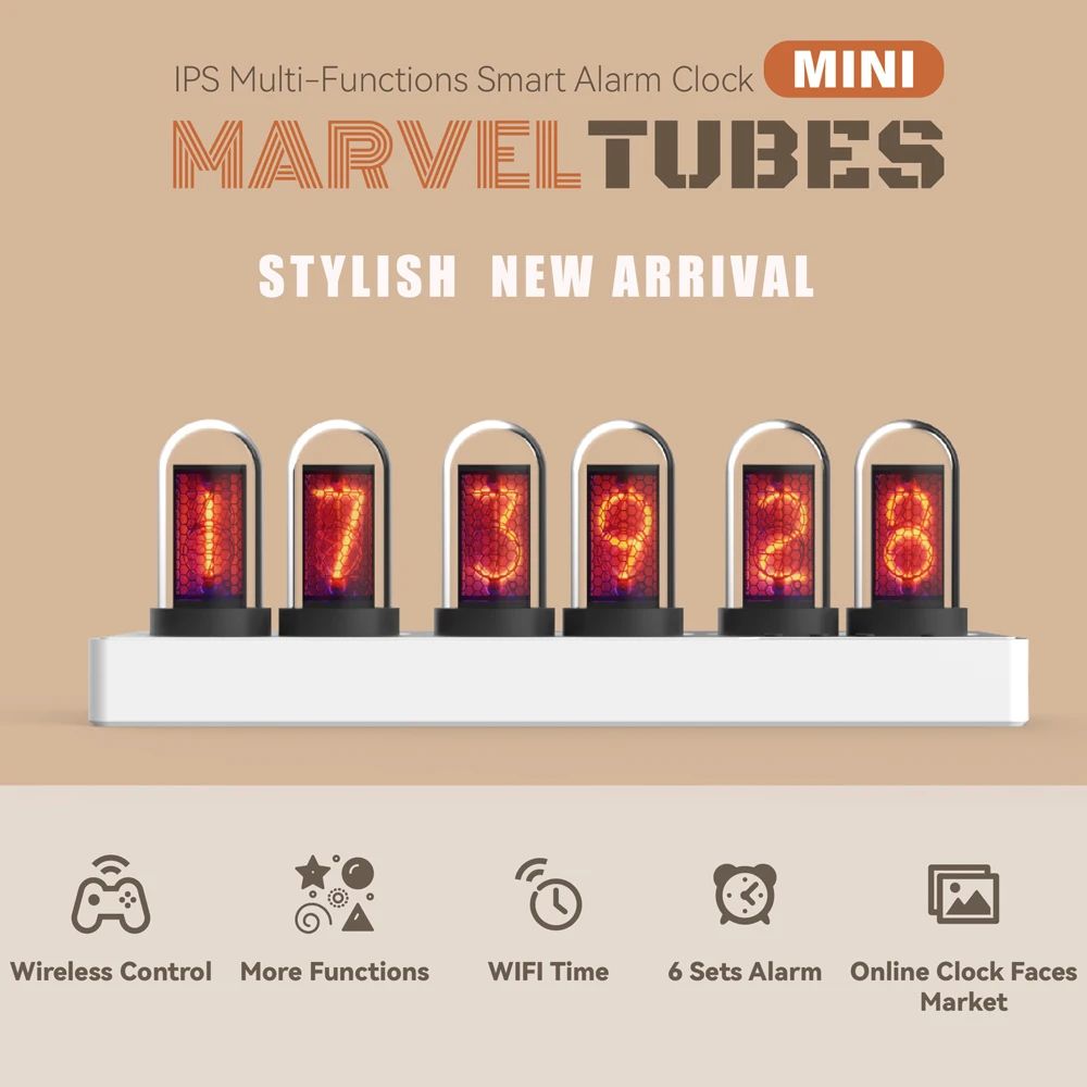 WiFi IPS Nixie Tube RGB Alarm Clock with DIY Display and Smart App Control