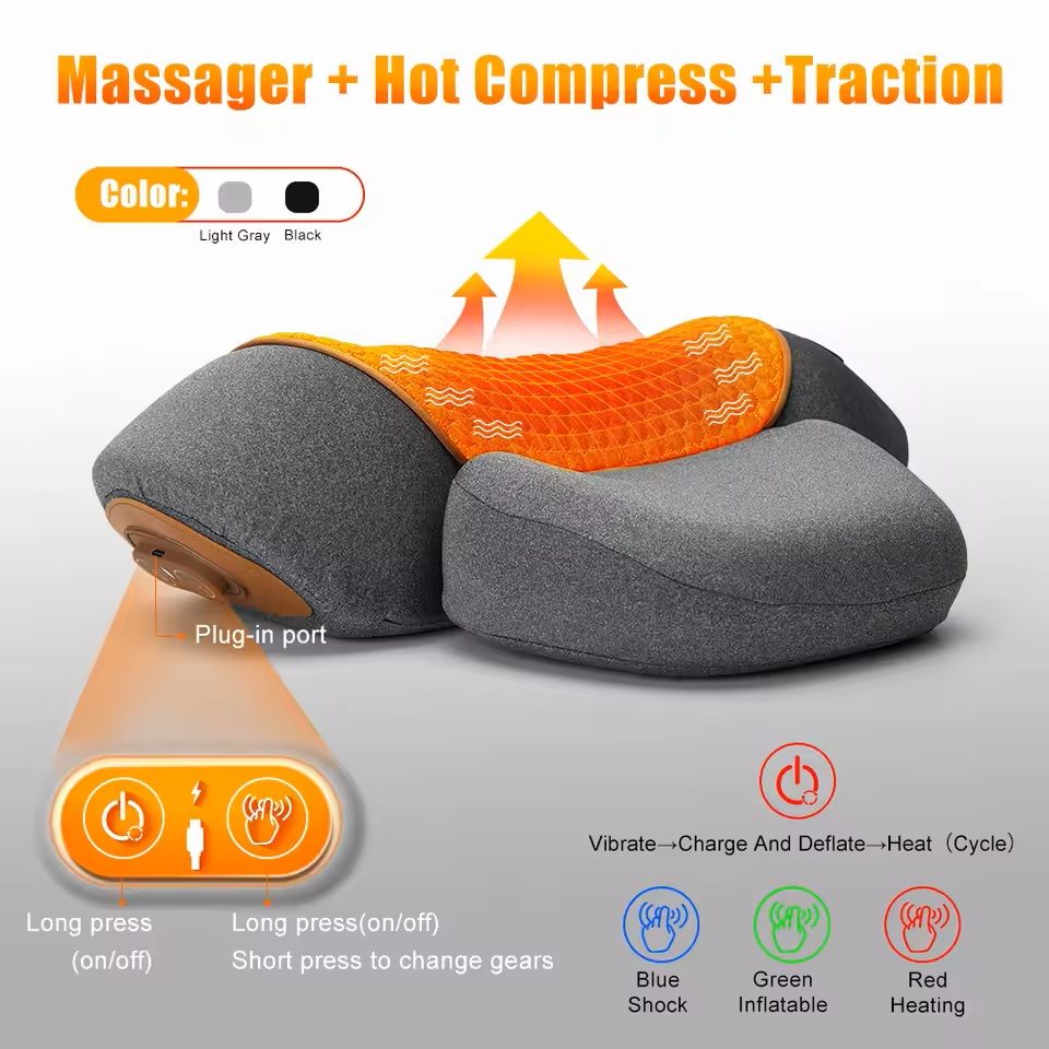 Electric Neck Massager Pillow with Heat and Vibration for Cervical Support