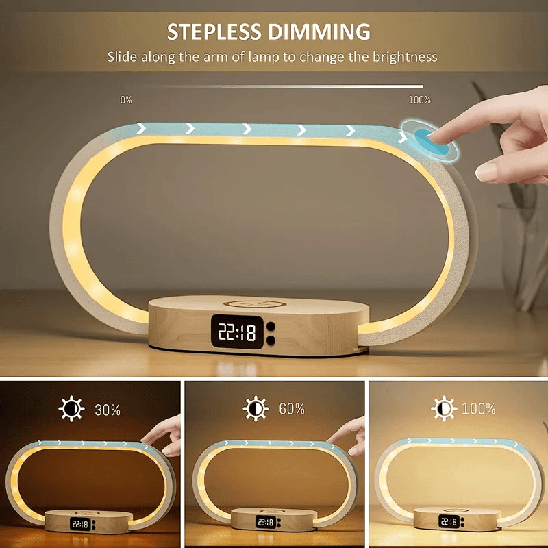 GlowCharge 6-in-1 Wireless Charging Station with LED Desk Lamp & Alarm Clock
