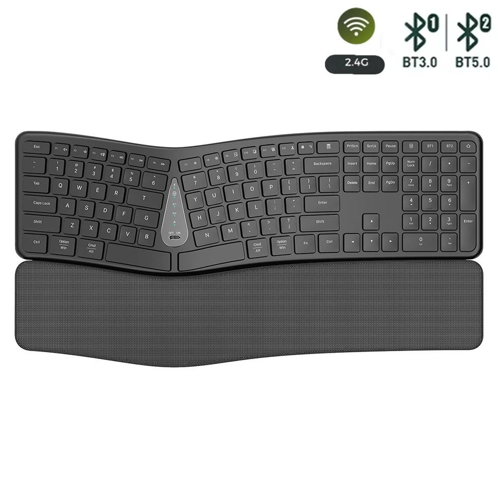 Ergonomic Wireless Keyboard with Palm Rest Multi Device Bluetooth Rechargeable