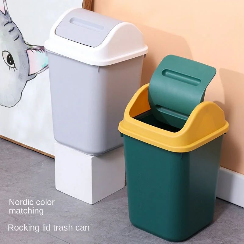14L Square Plastic Trash Can with Lid