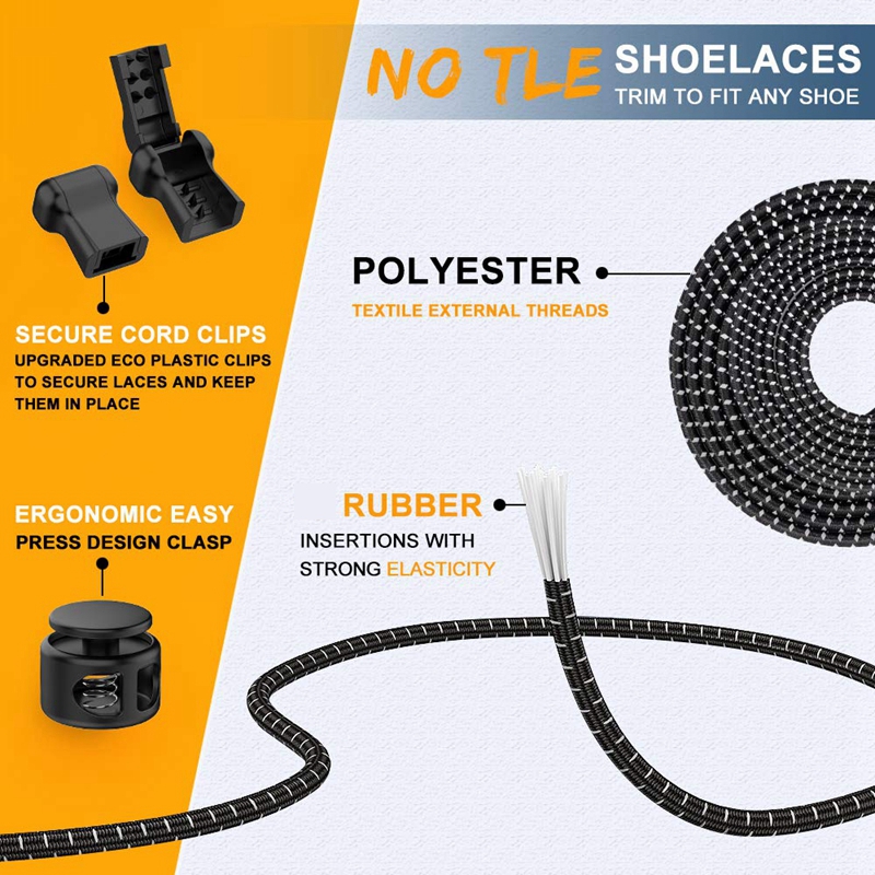 Elastic No Tie Shoelaces, Quick Rubber, Sneakers, Lazy Laces, Round Shoestrings, Stretching Lock