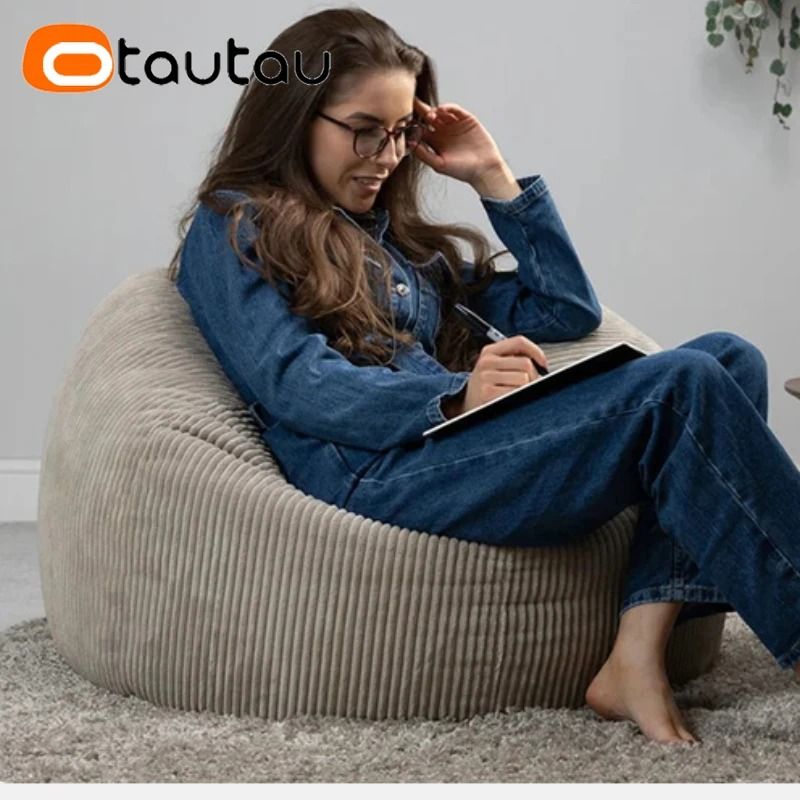 OTAUTAU Flannel Velvet Bean Bag Cover No Filler Pouf Ottoman